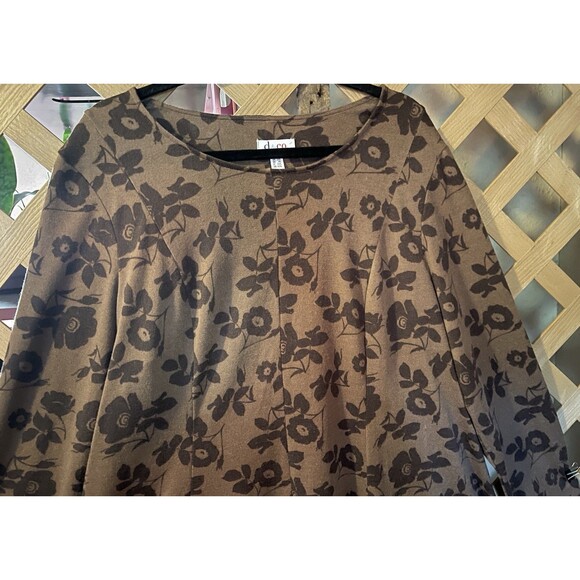 DENIM & CO. Floral Print Stretchy Brown Knit Tunic/Sweater Women's 1X - Picture 3 of 9